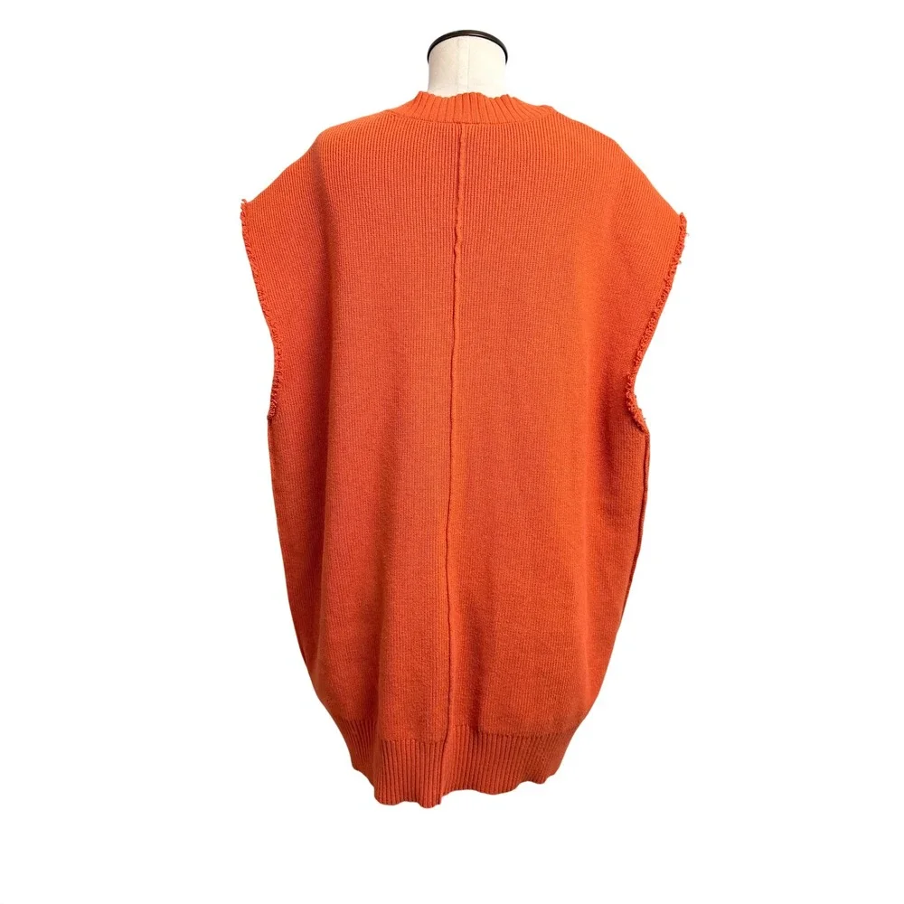 Free‎ People Orange Oversized Cardigan Sweater Vest Ribbed Knit Button Front M